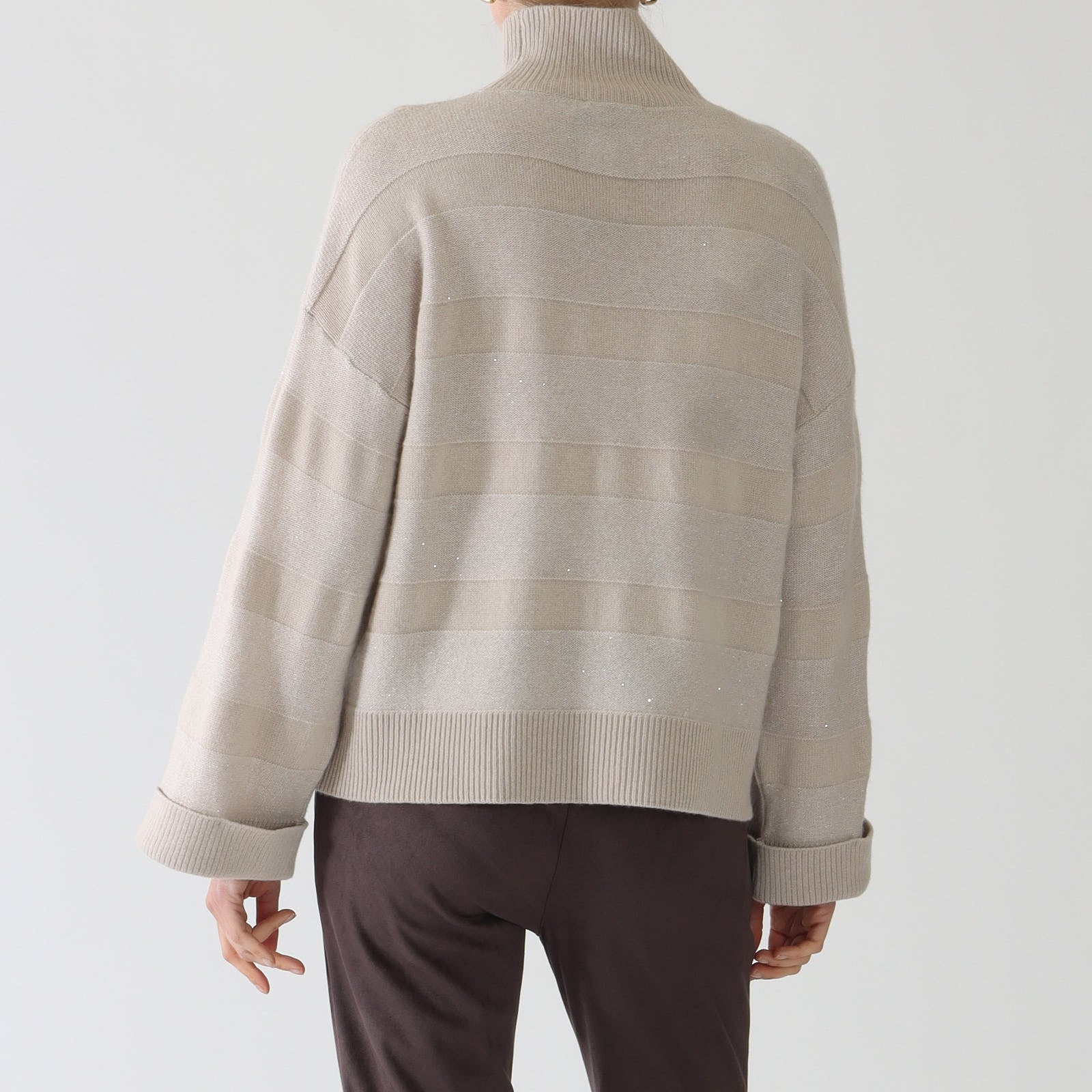 Sabbia Striped Sequin Polo Neck Sweater