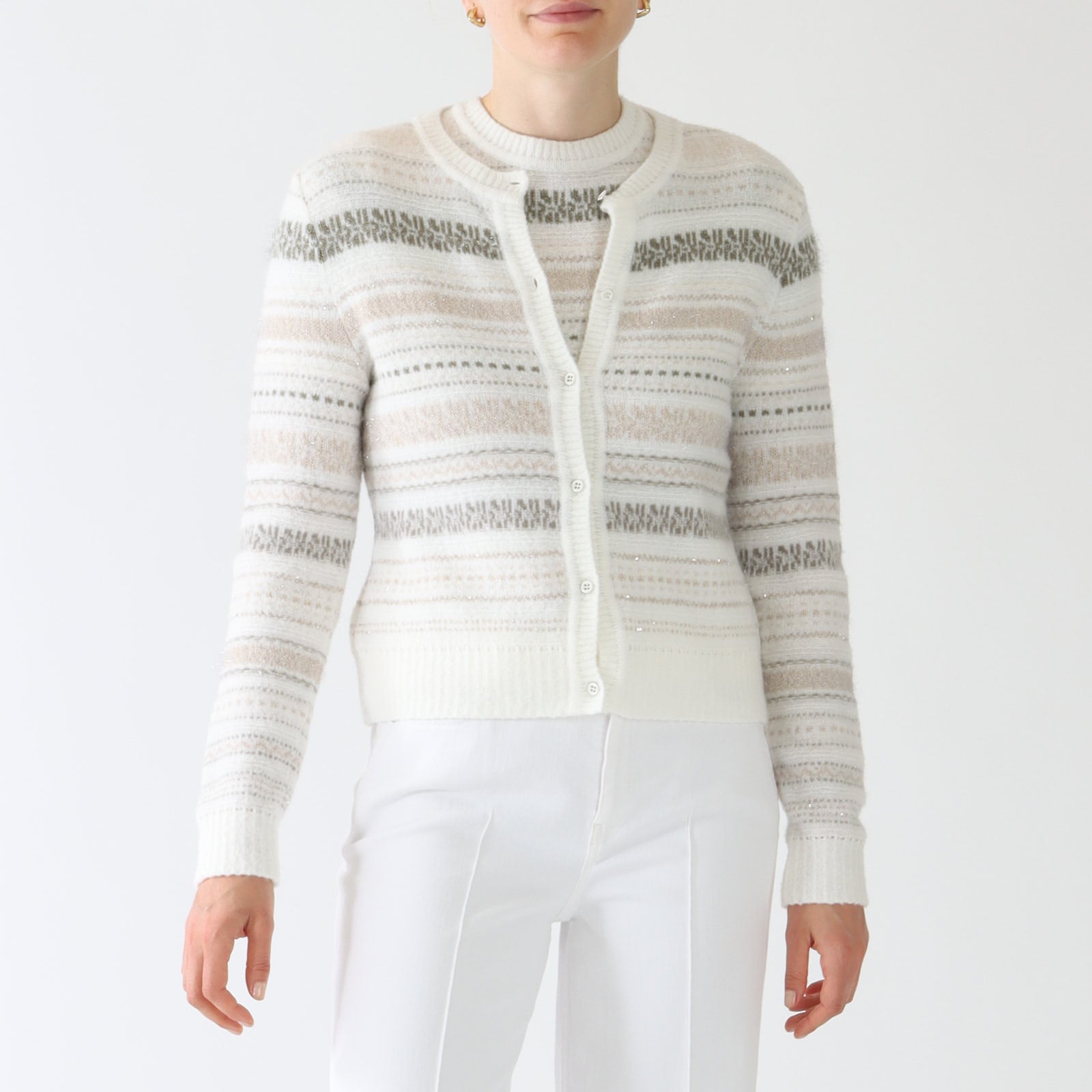 Sage Powder Striped Knit Cardigan