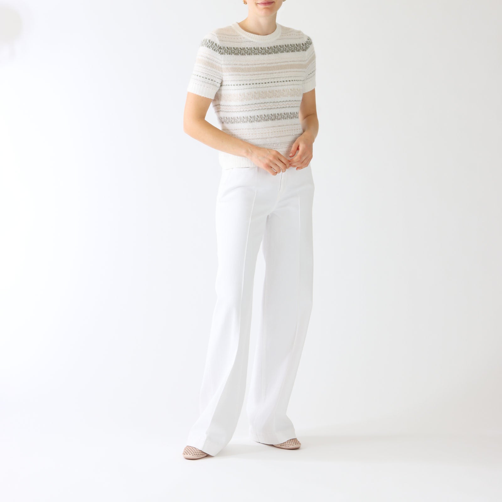 Sage Powder Striped Short Sleeve Sweater