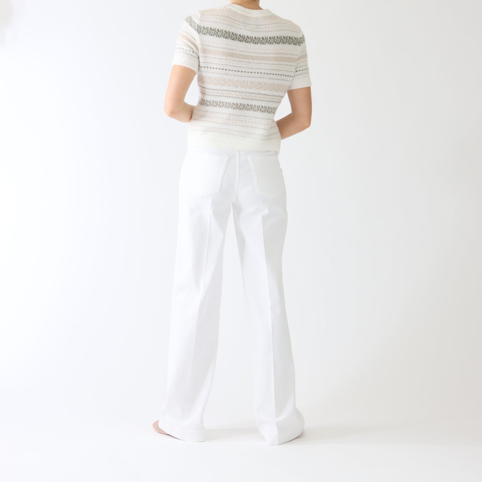 Sage Powder Striped Short Sleeve Sweater