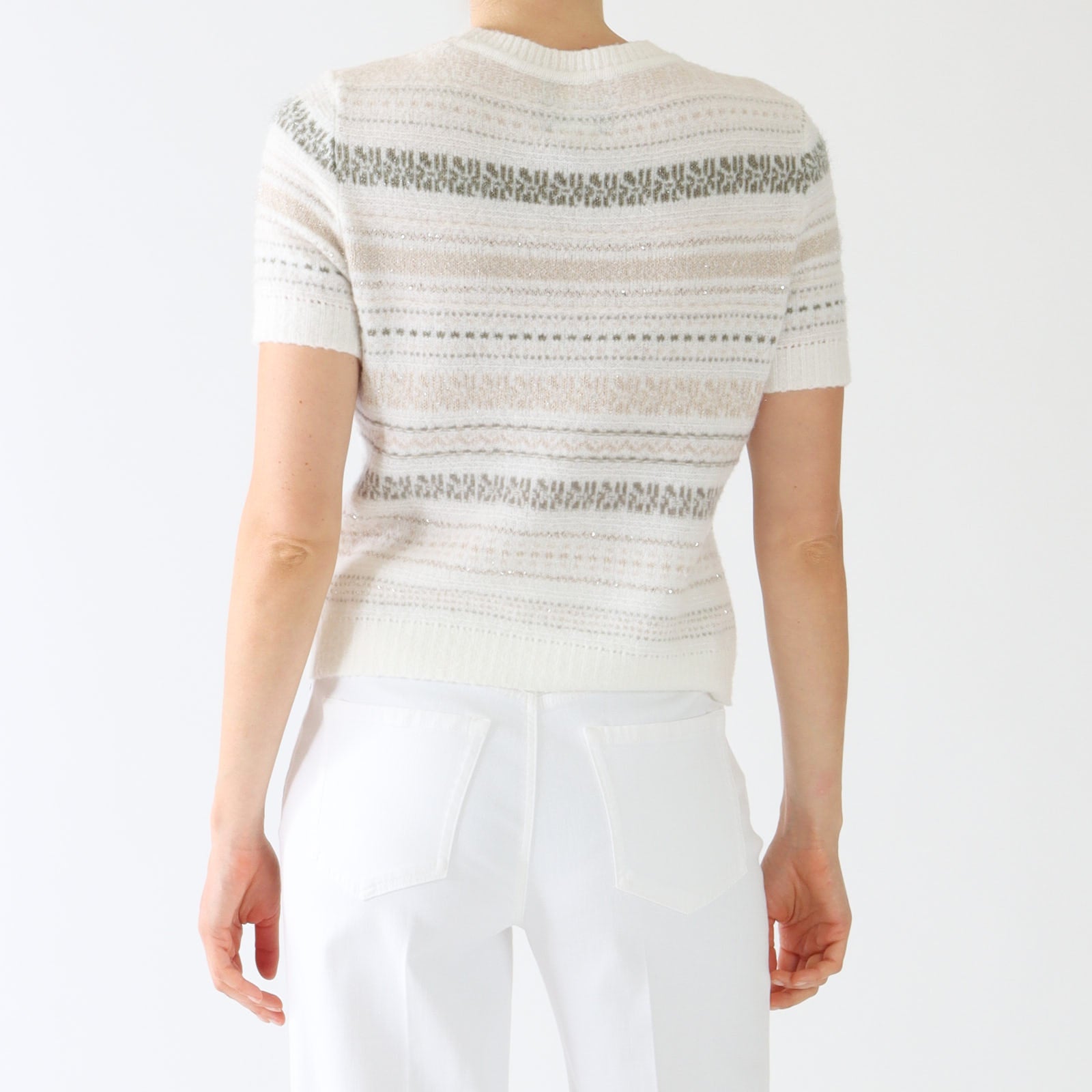 Sage Powder Striped Short Sleeve Sweater