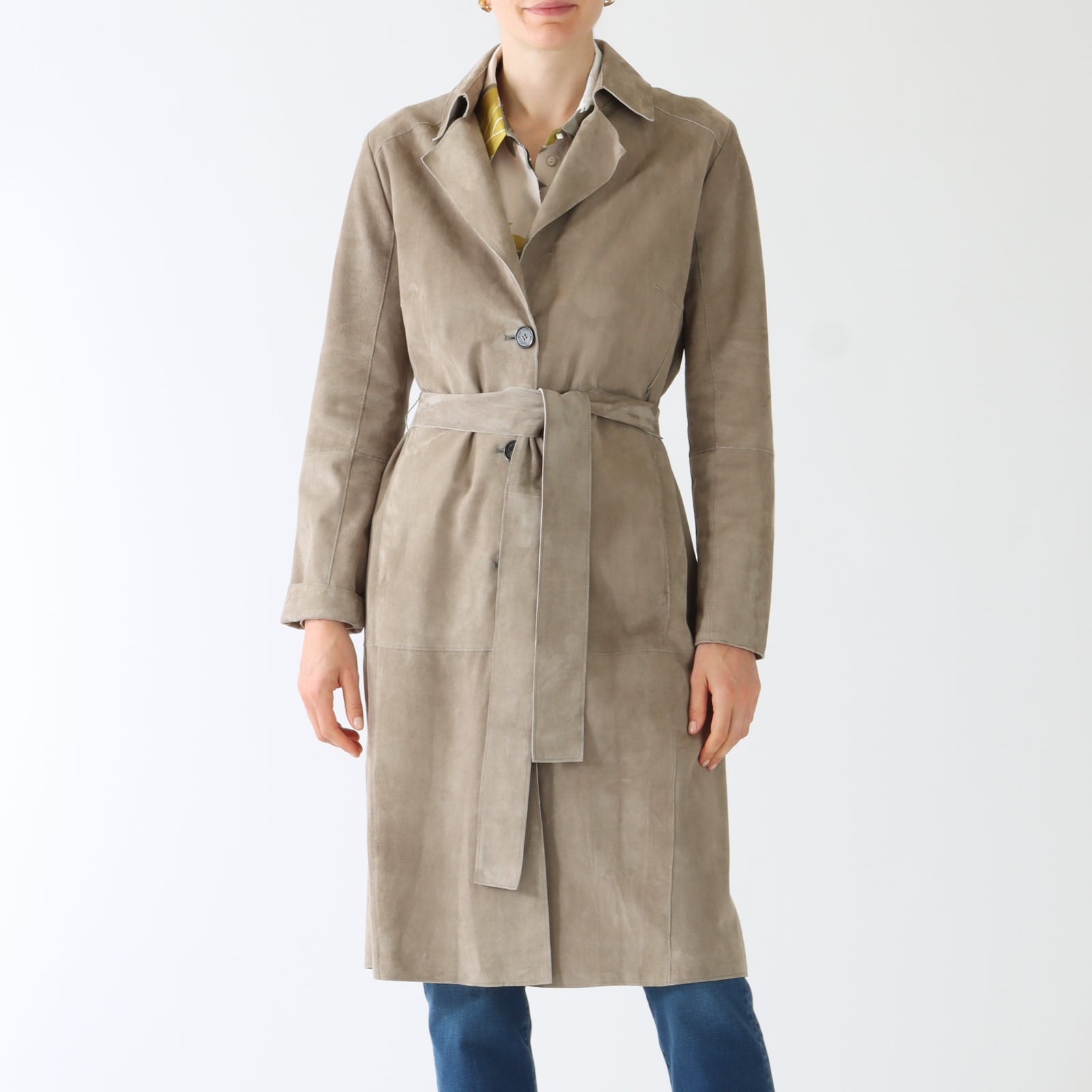 Sage Powder Velour Leather Coat