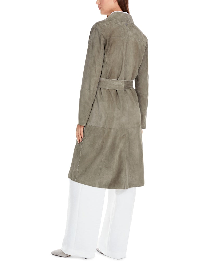 Sage Powder Velour Leather Coat