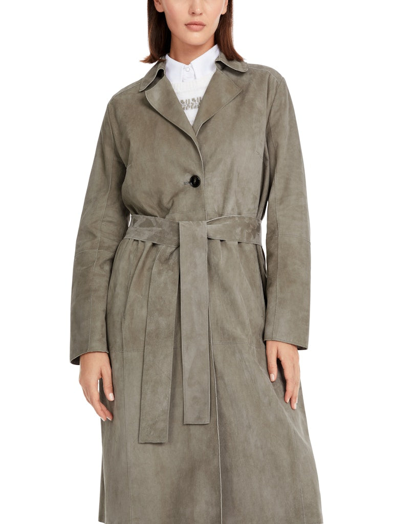 Sage Powder Velour Leather Coat