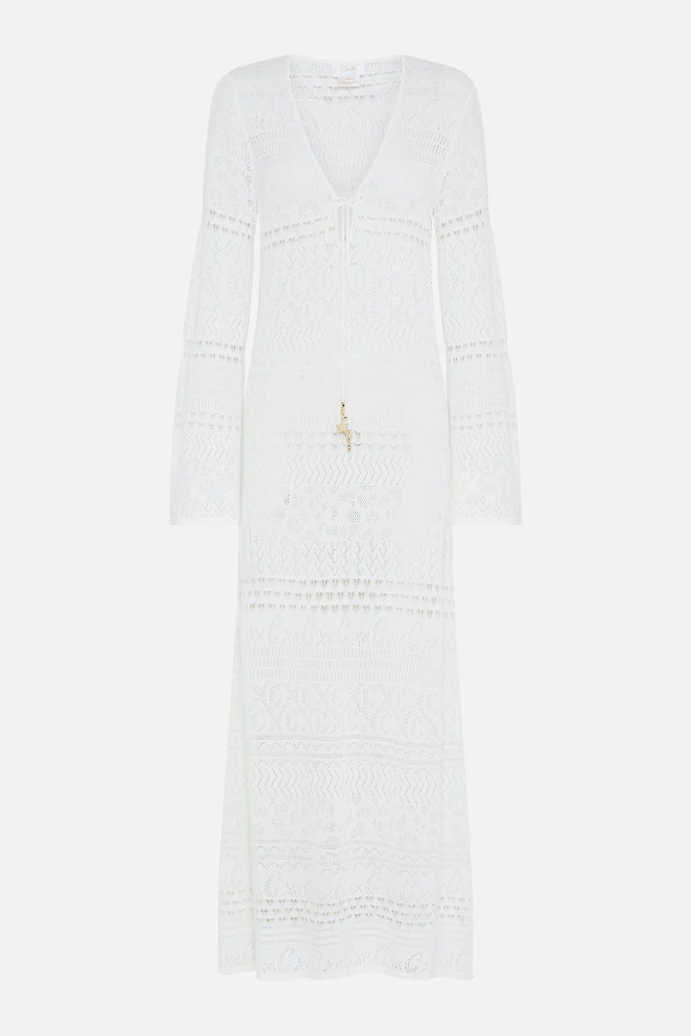 Sea Charm White Lace Front Pointelle Knit Dress