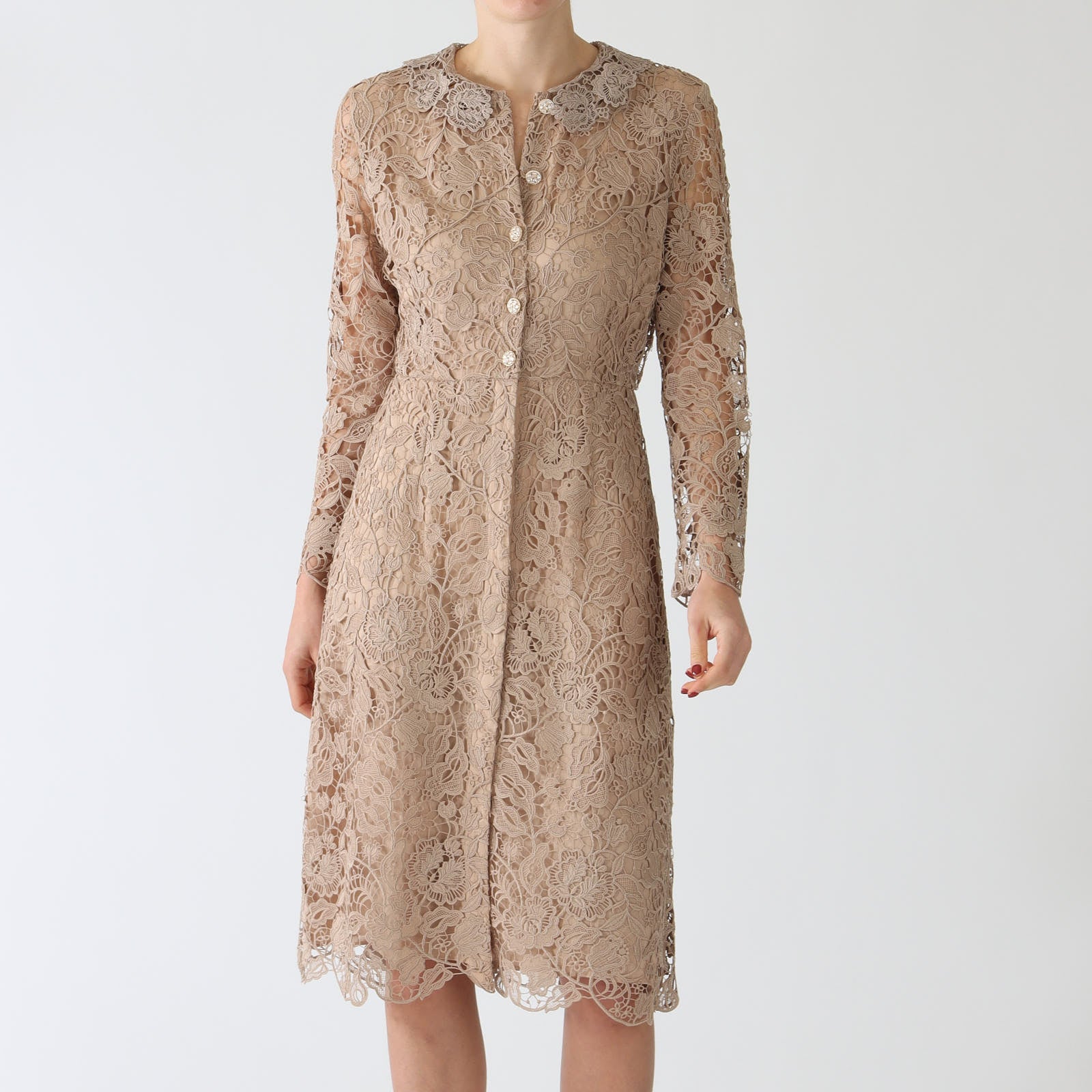 Shiny Sand Lace Midi Length Dress