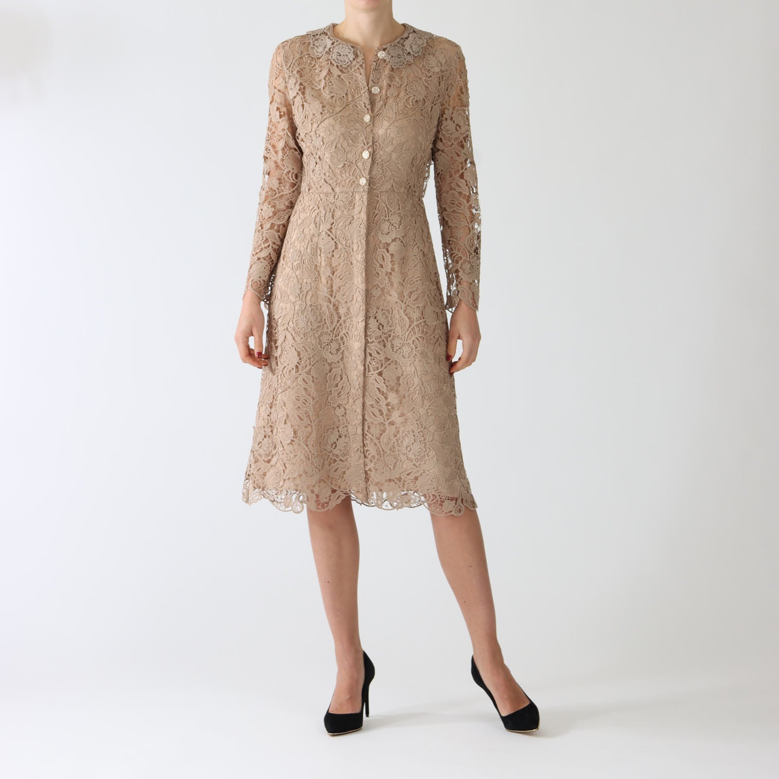 Shiny Sand Lace Midi Length Dress