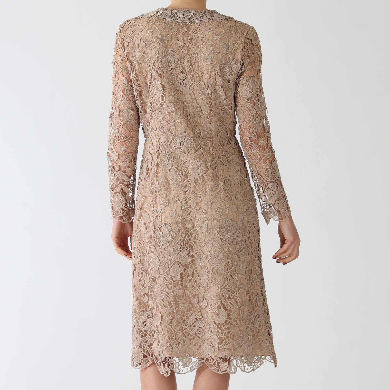 Shiny Sand Lace Midi Length Dress