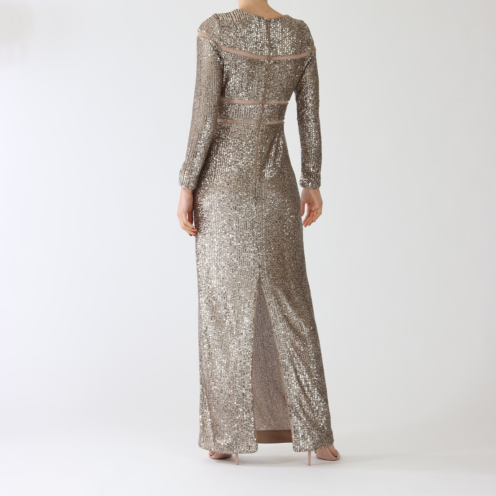 Shiny Sand Sequin Panelled Maxi Dress