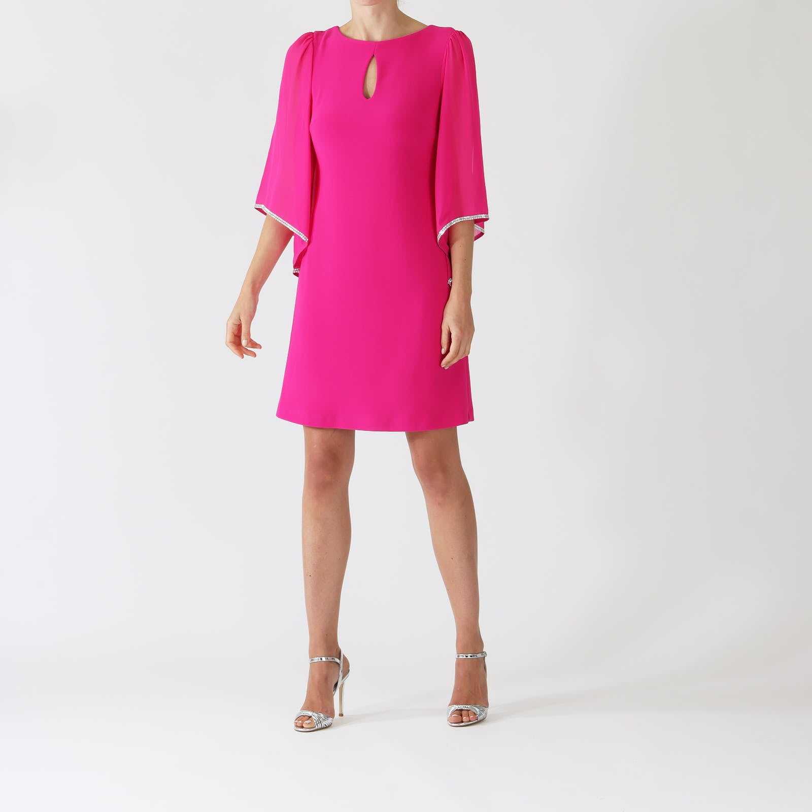 Shocking Pink Chiffon Sleeve Dress