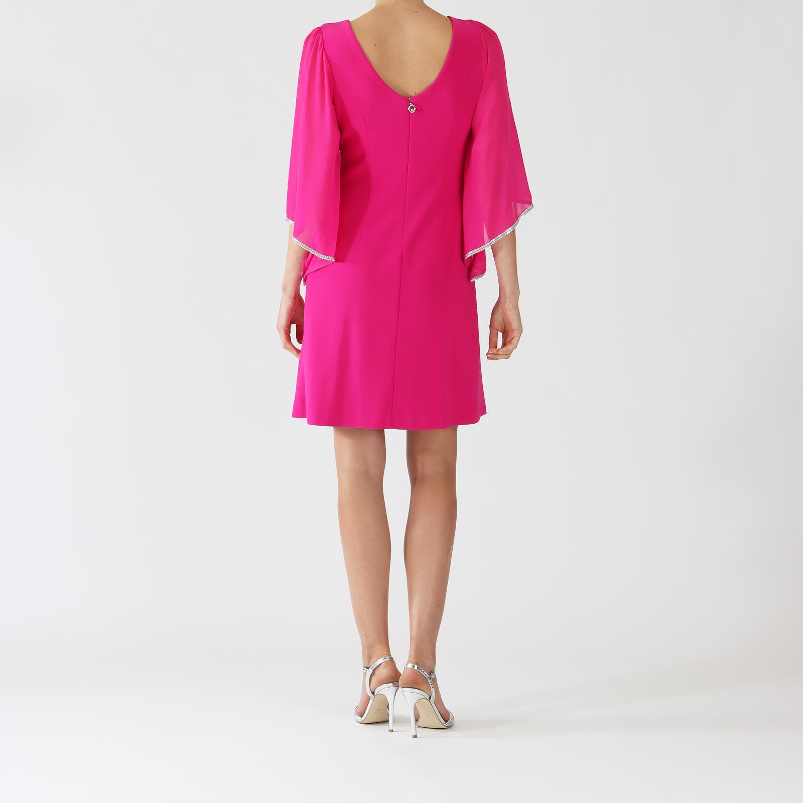 Shocking Pink Chiffon Sleeve Dress