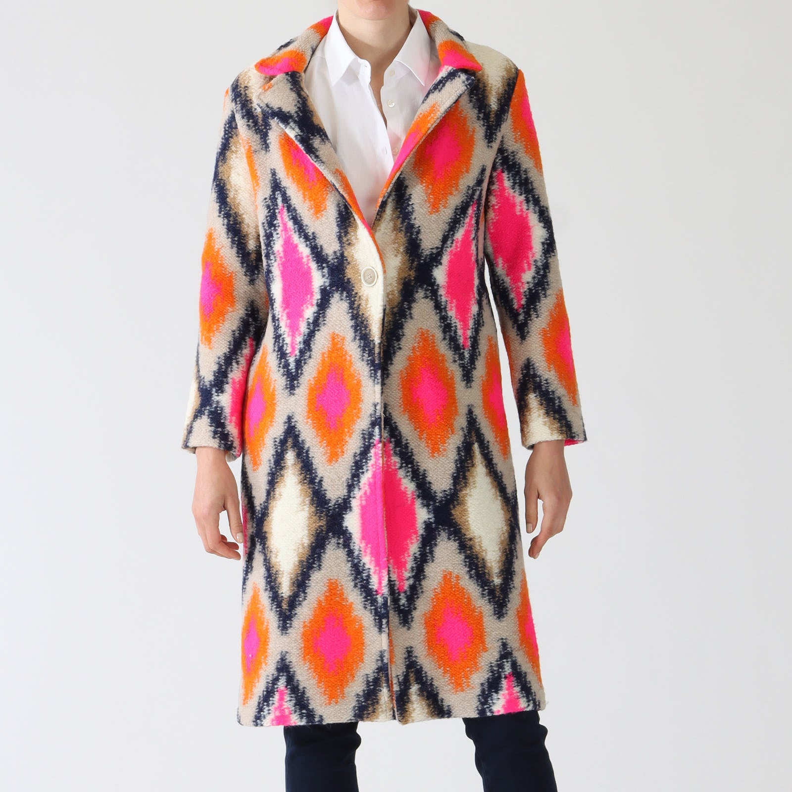 Siena Ikat Patterned Wool Blend Coat