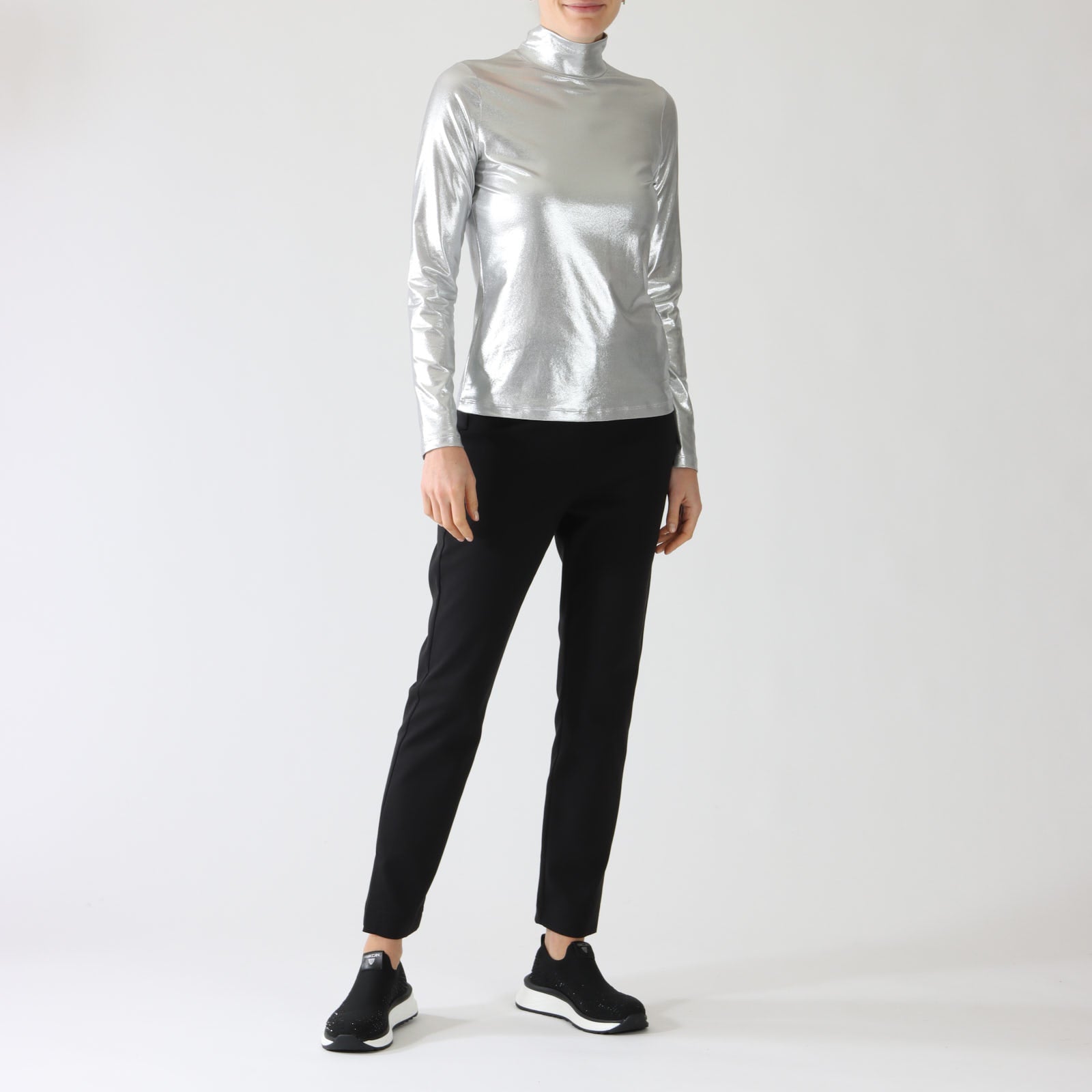 Silver Metallic Polo Neck Top