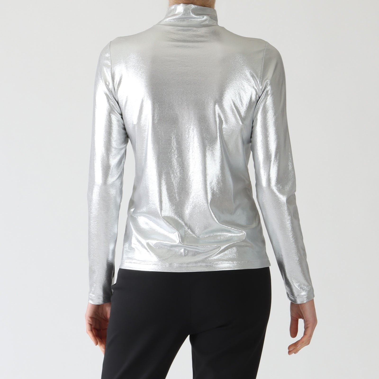 Silver Metallic Polo Neck Top