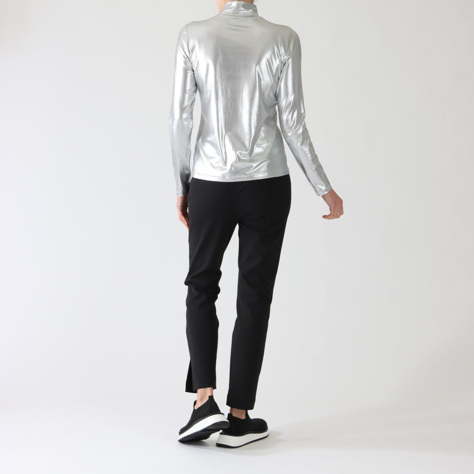 Silver Metallic Polo Neck Top