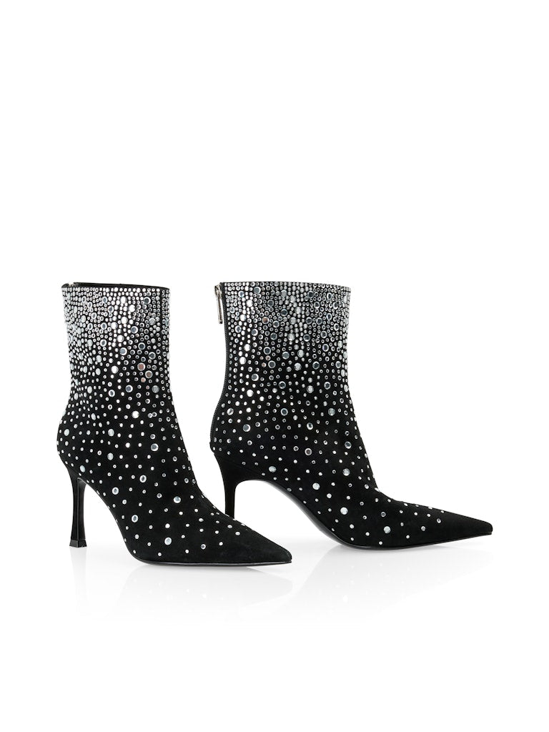 Silver Mirror Crystal Embellished Ankle Boots