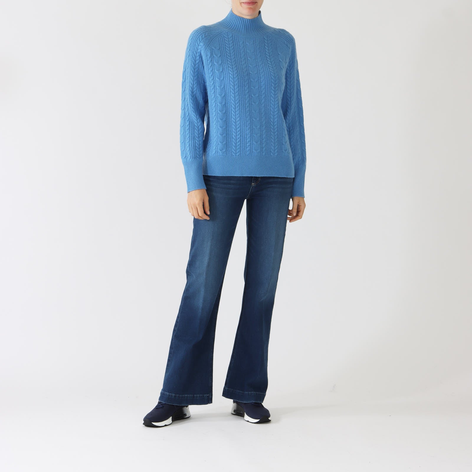 Sky Blue Cable Knit Cashmere Sweater
