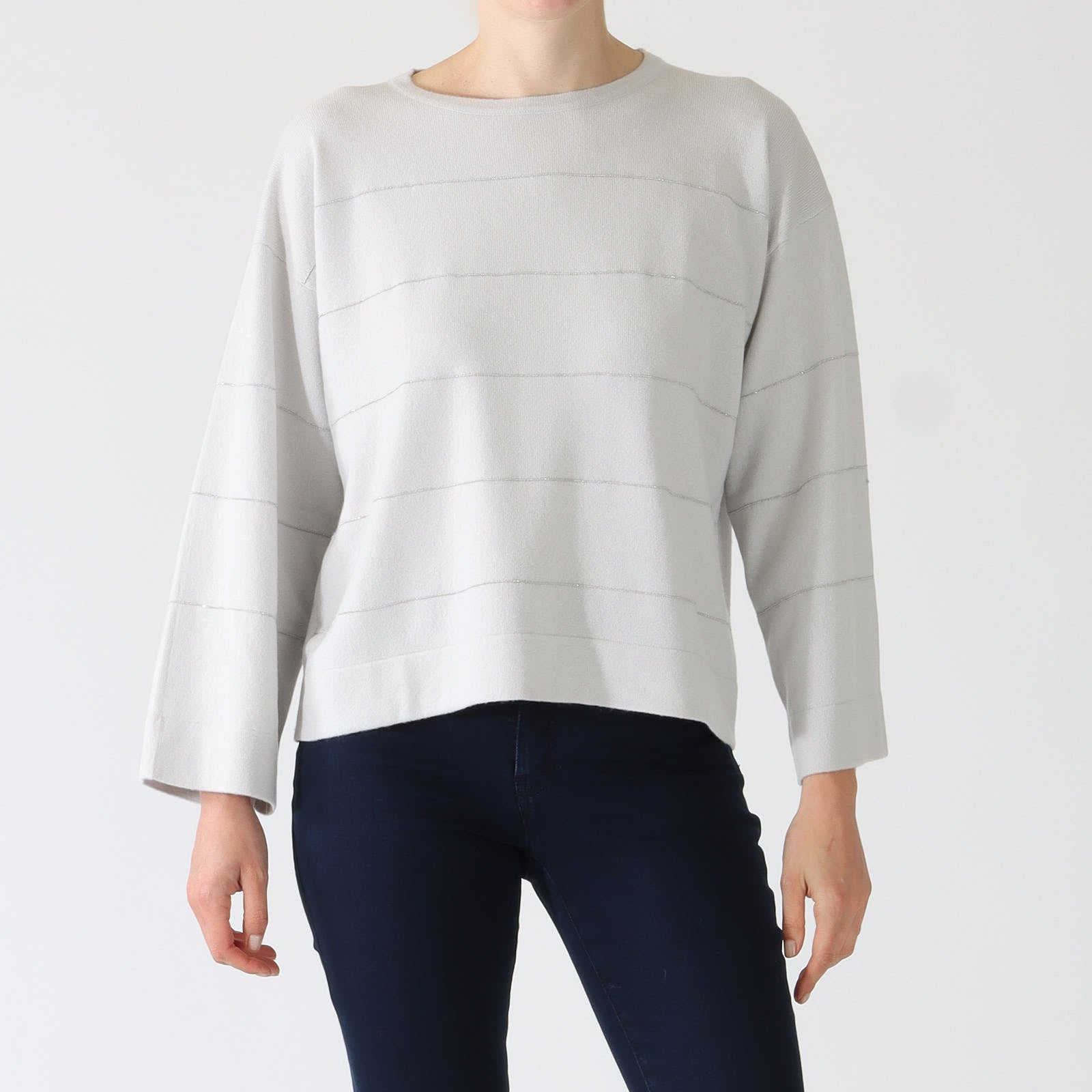 Smoke Beaded Stripes Cashmere Blend Sweater