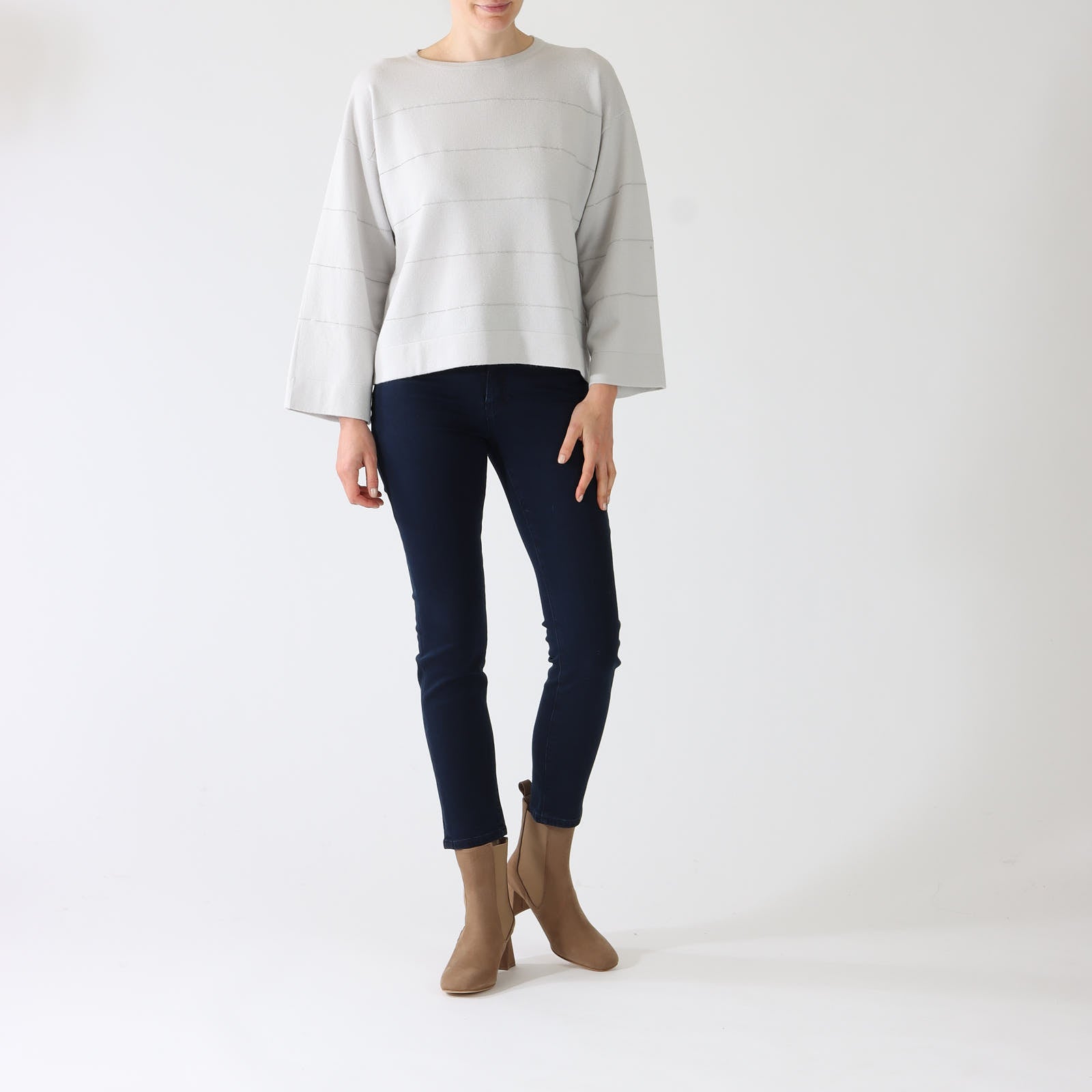 Smoke Beaded Stripes Cashmere Blend Sweater