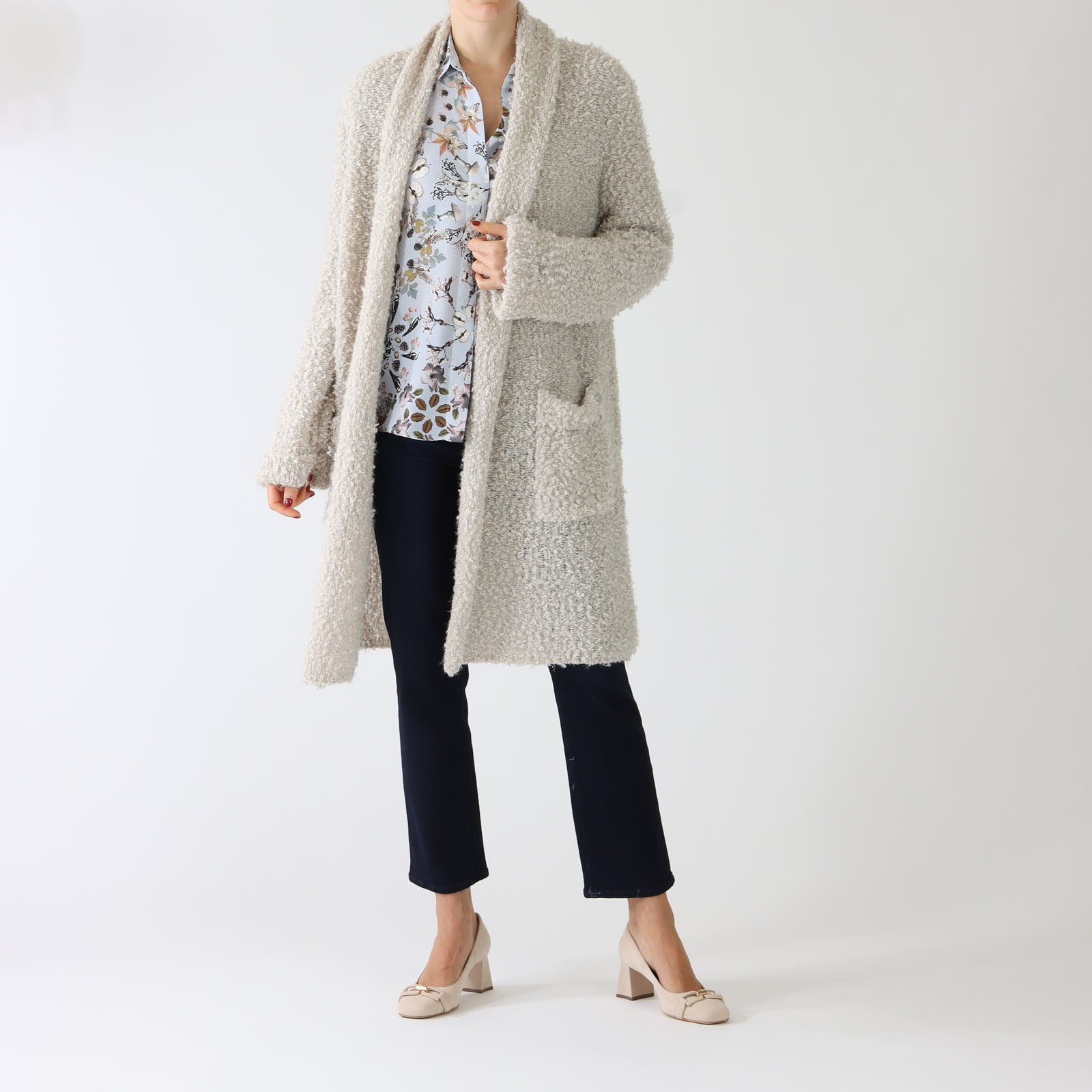 Smoke Bouclé Knit Lurex Cardigan