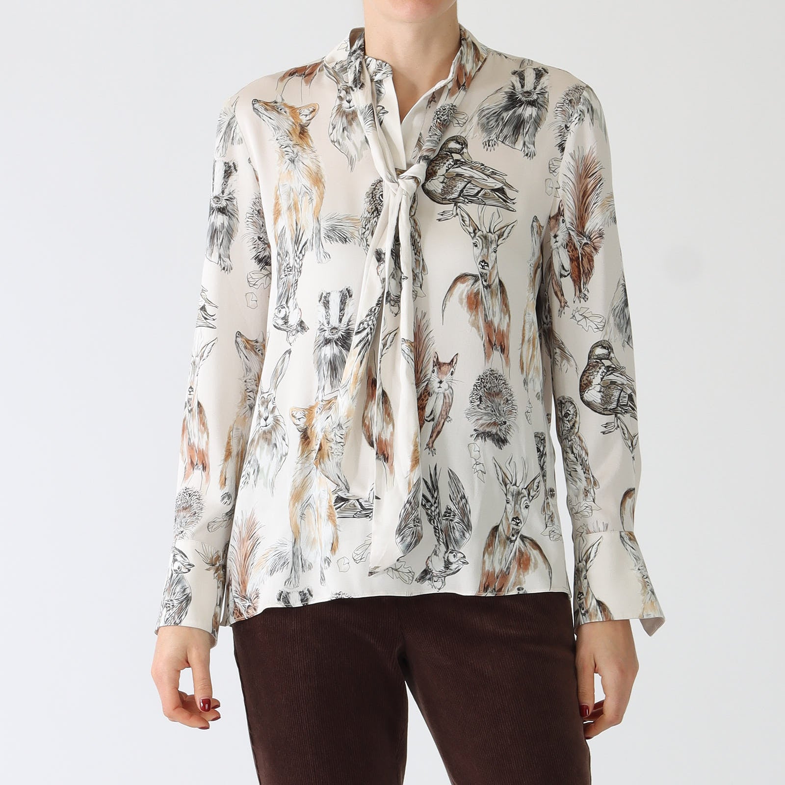 Smoke Fora Print Pussy Bow Blouse