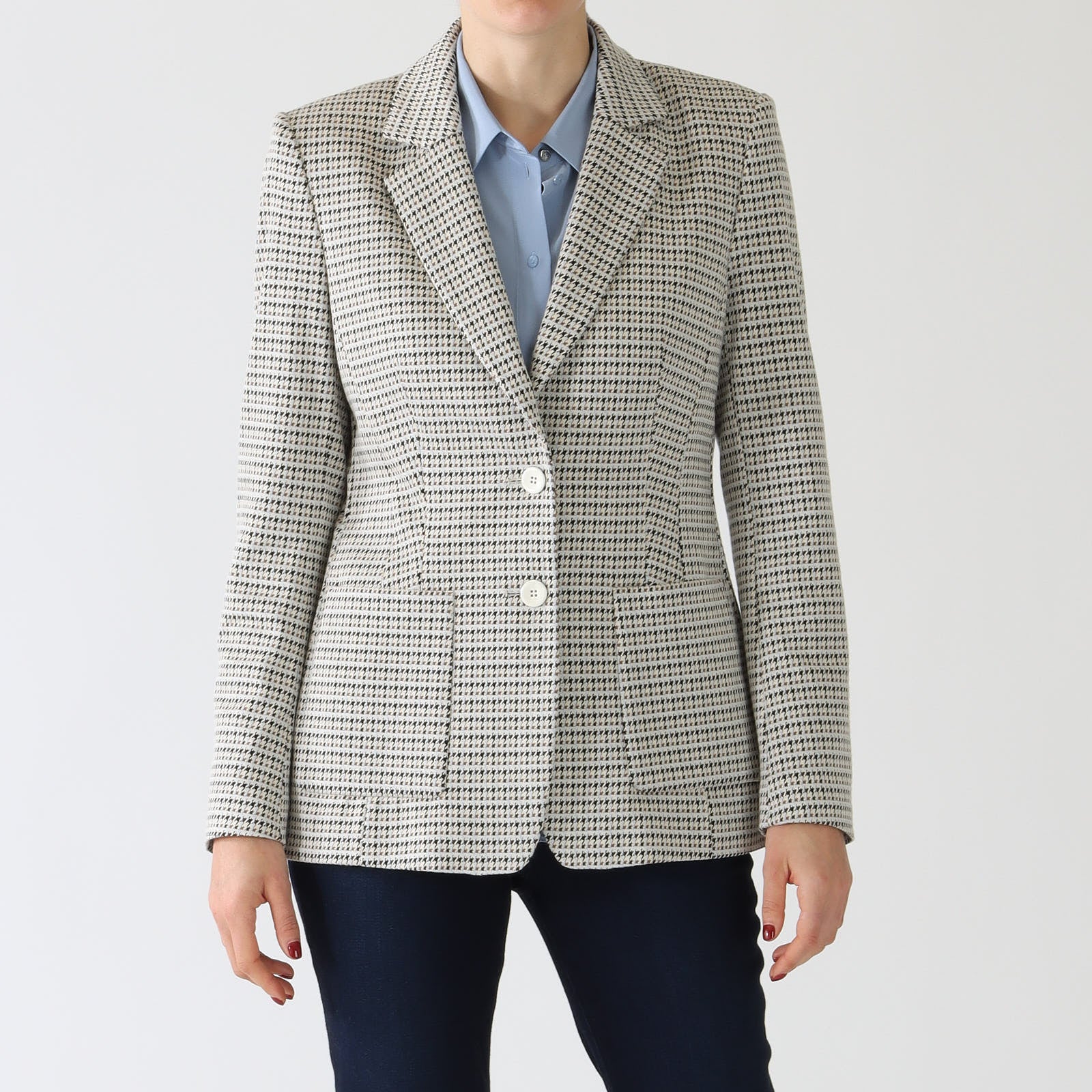 Smoke Houndstooth Single Breasted Blazer