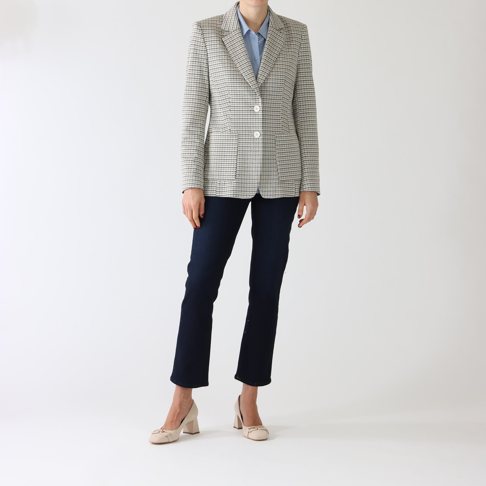 Smoke Houndstooth Single Breasted Blazer