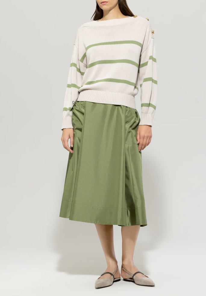 Smoky Green Breton Stripe Cotton Sweater