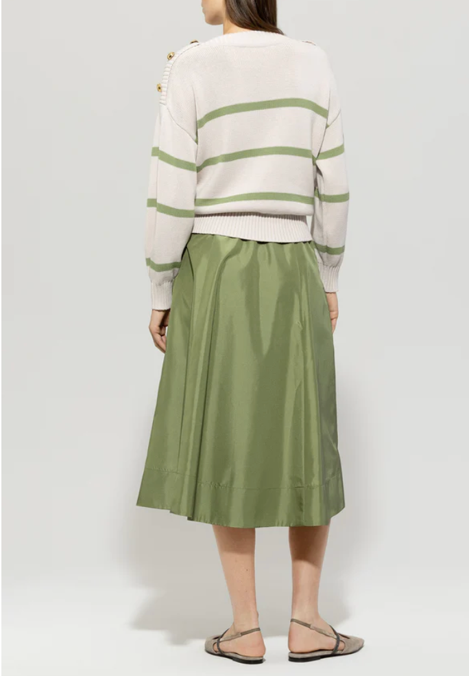 Smoky Green Breton Stripe Cotton Sweater