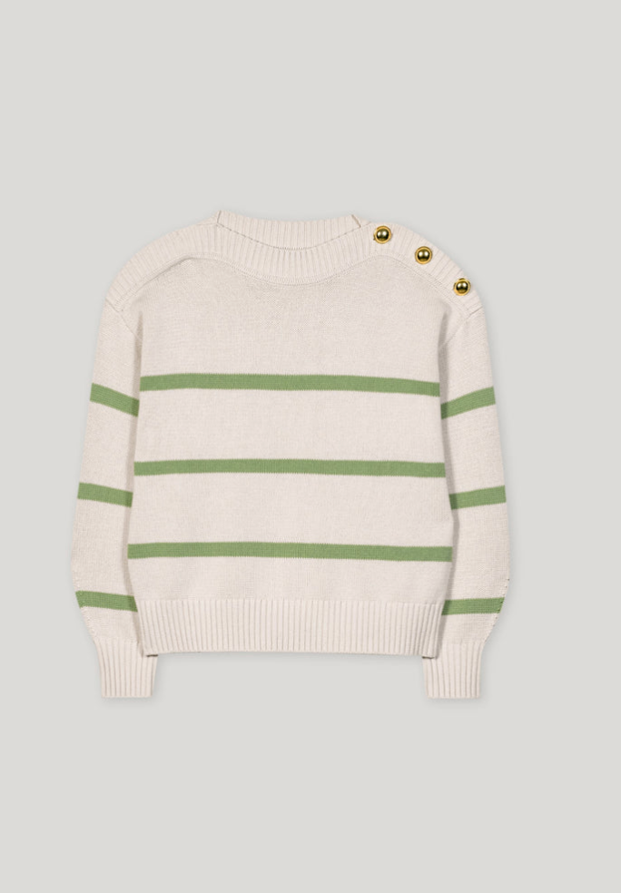 Smoky Green Breton Stripe Cotton Sweater