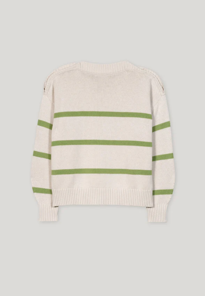 Smoky Green Breton Stripe Cotton Sweater