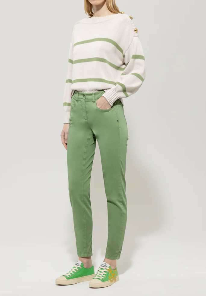 Smoky Green Elastic Back Stretch Cotton Pants