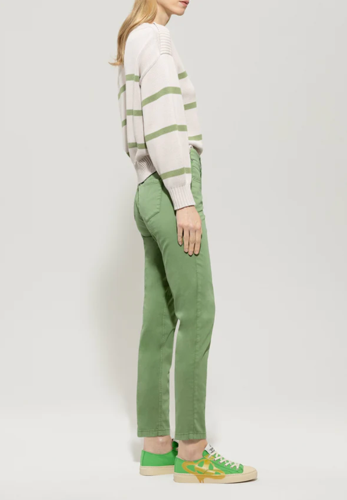 Smoky Green Elastic Back Stretch Cotton Pants