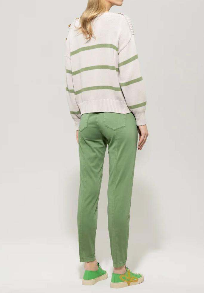 Smoky Green Elastic Back Stretch Cotton Pants