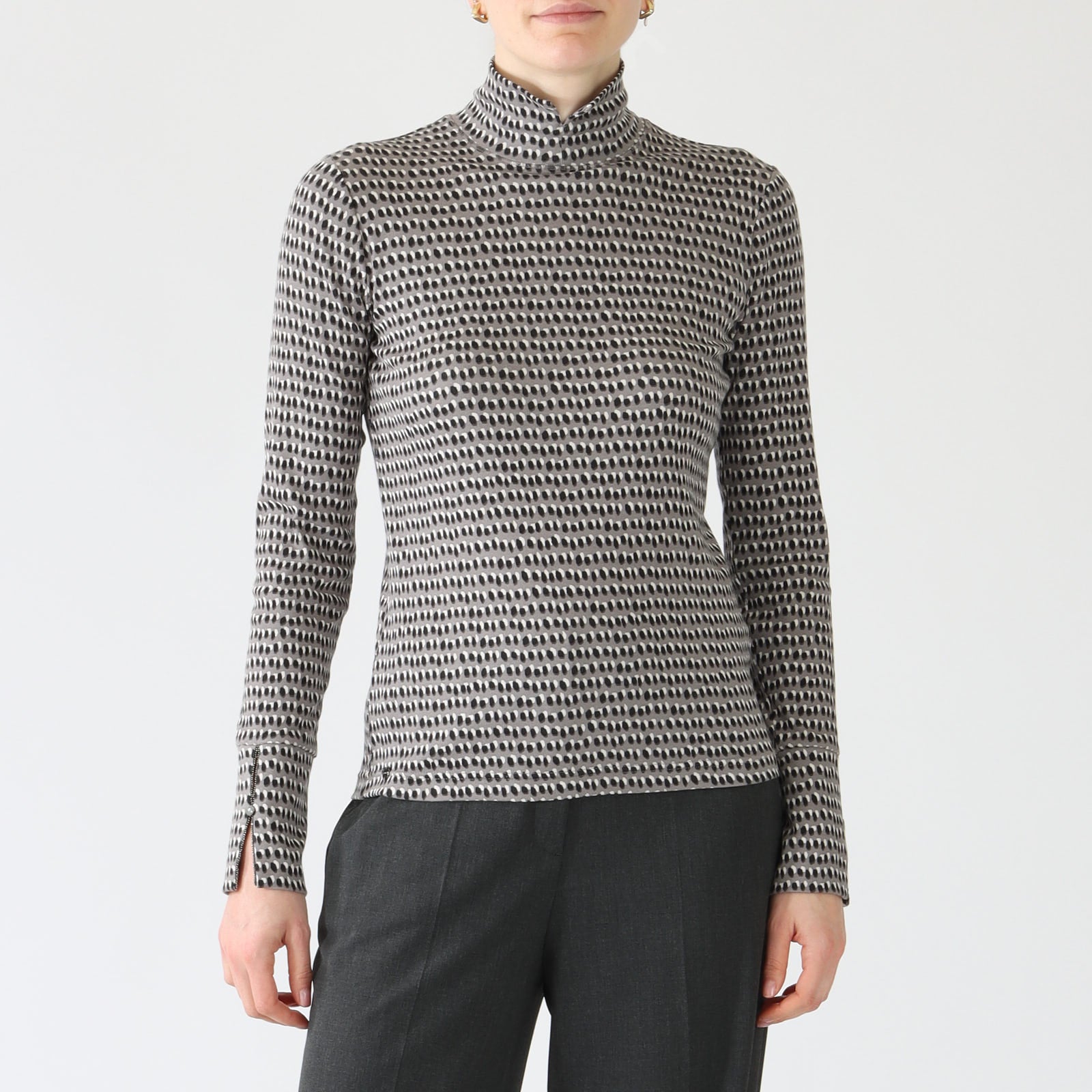 Soft Charcoal Sprinkles Print Polo Neck Top