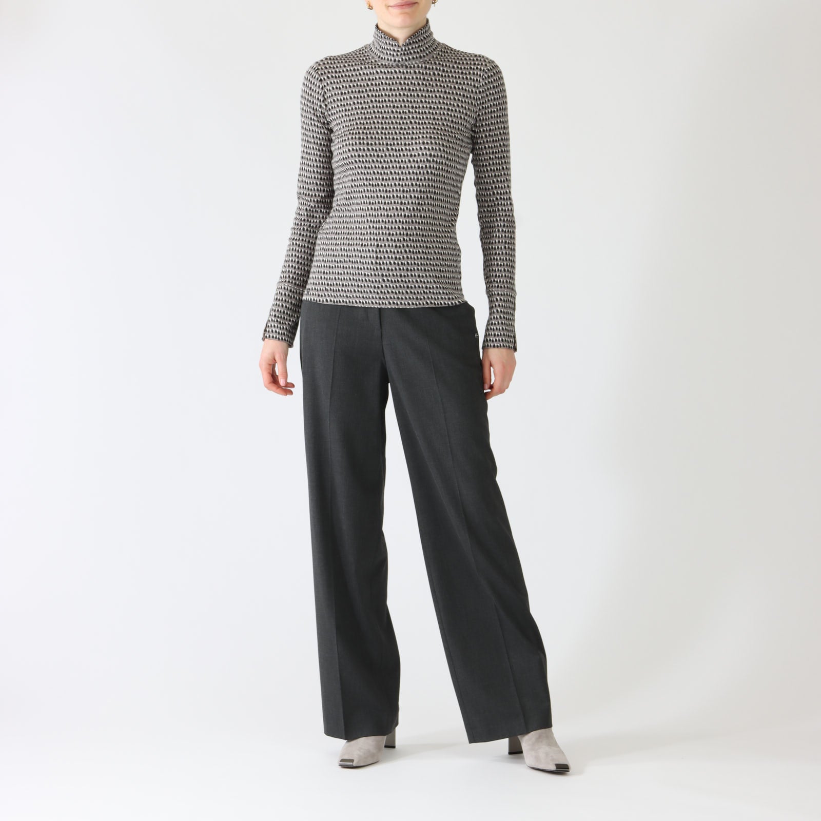 Soft Charcoal Sprinkles Print Polo Neck Top