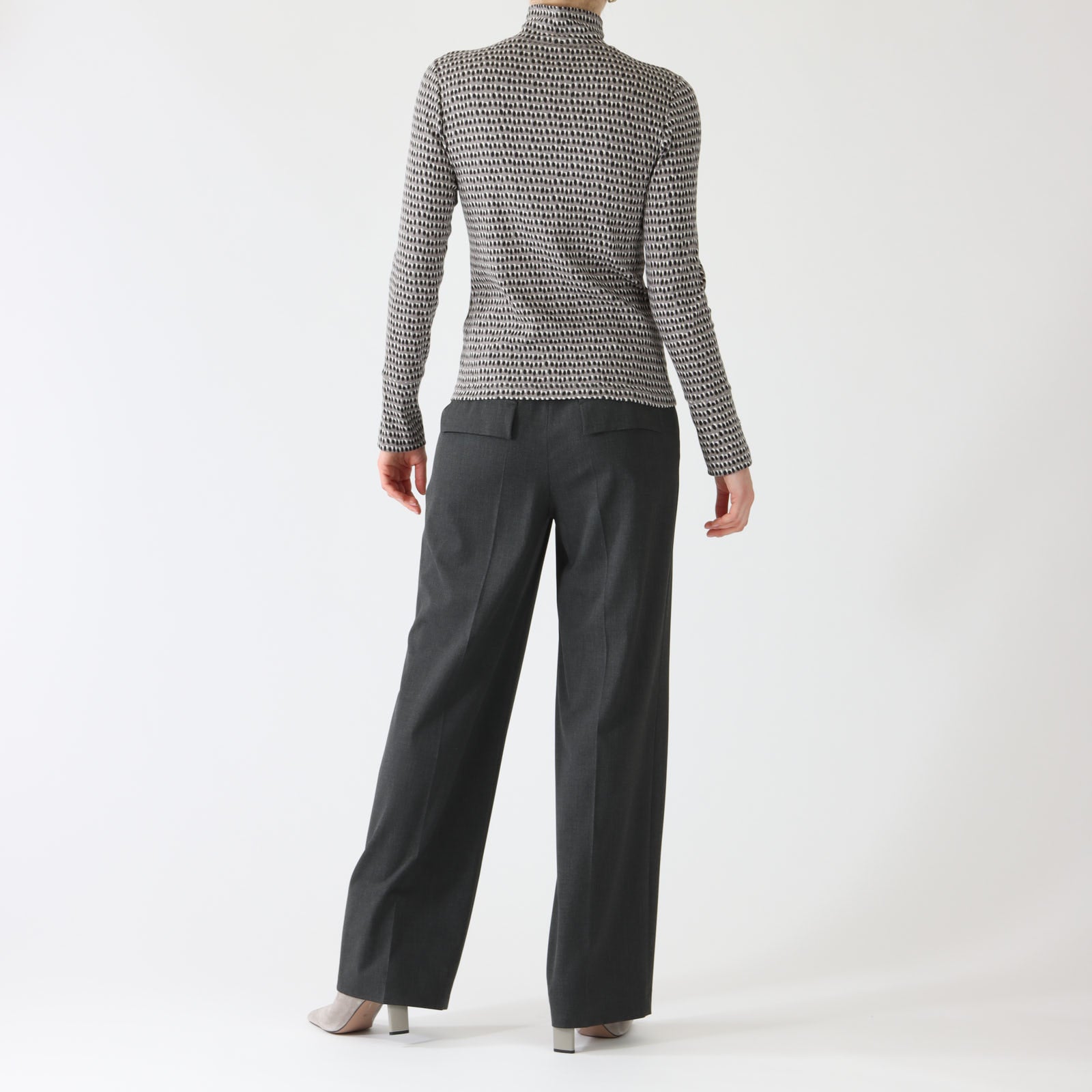 Soft Charcoal Sprinkles Print Polo Neck Top