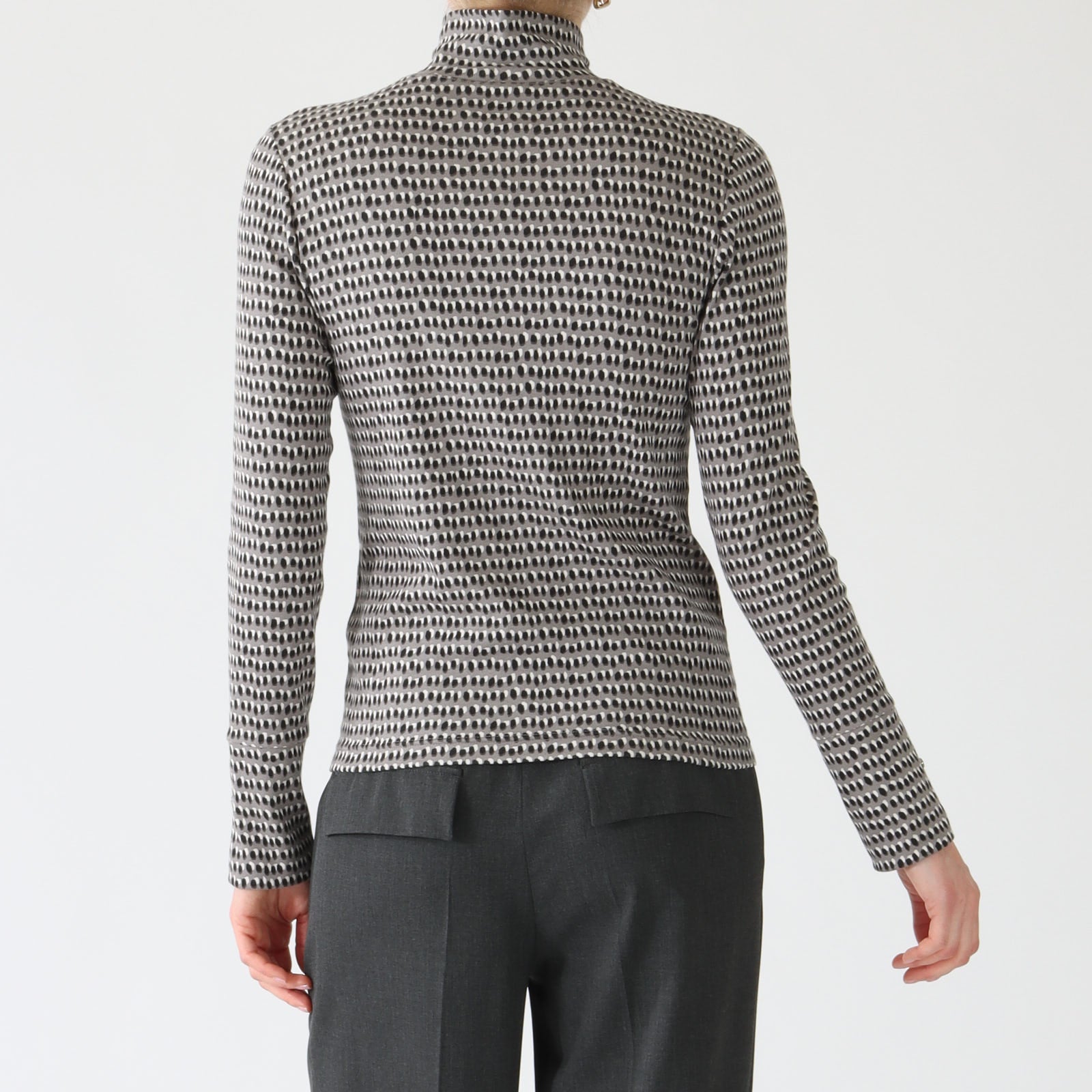 Soft Charcoal Sprinkles Print Polo Neck Top