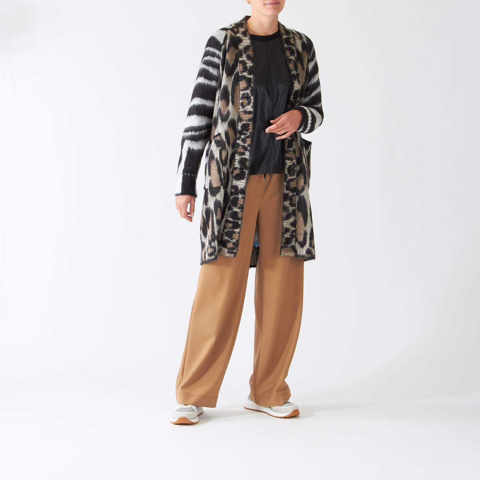 Soft Coffee Animal Print Knitted Coat