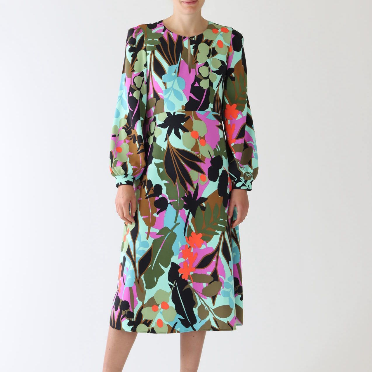 Soft Malachite Alivia Floral Print Midi Dress