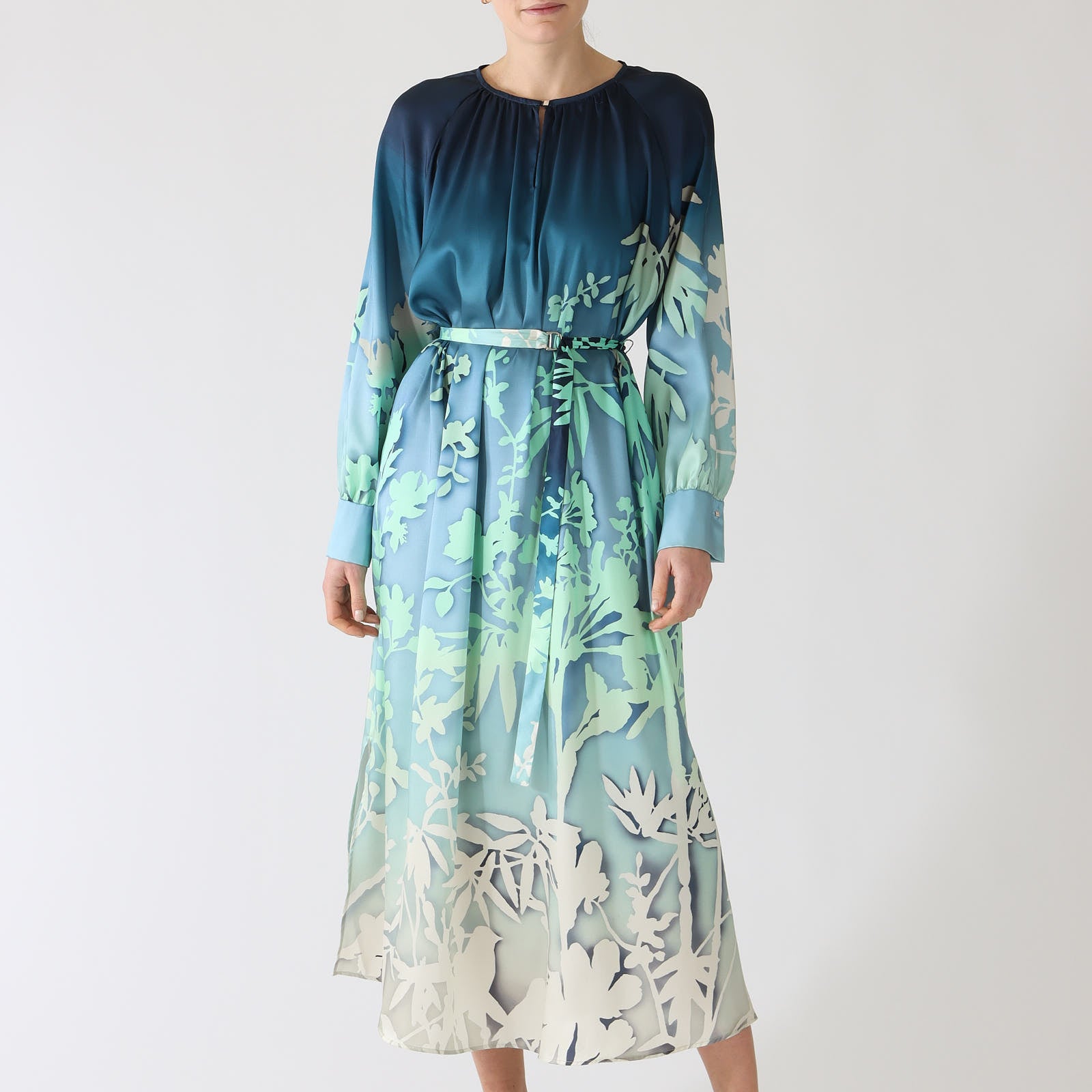 Soft Malachite Poetry Print Midi Dress