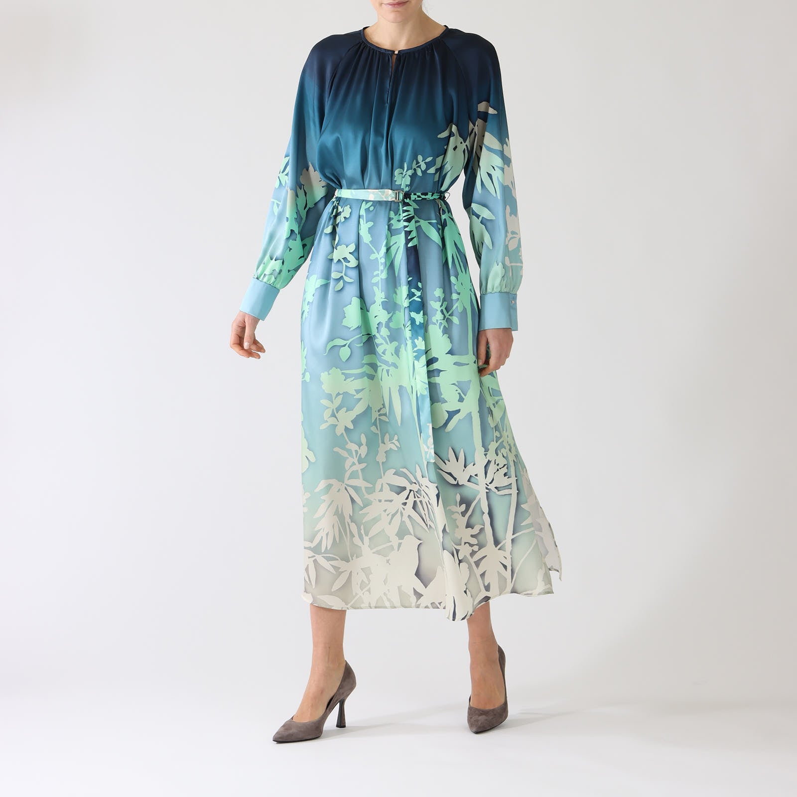 Soft Malachite Poetry Print Midi Dress