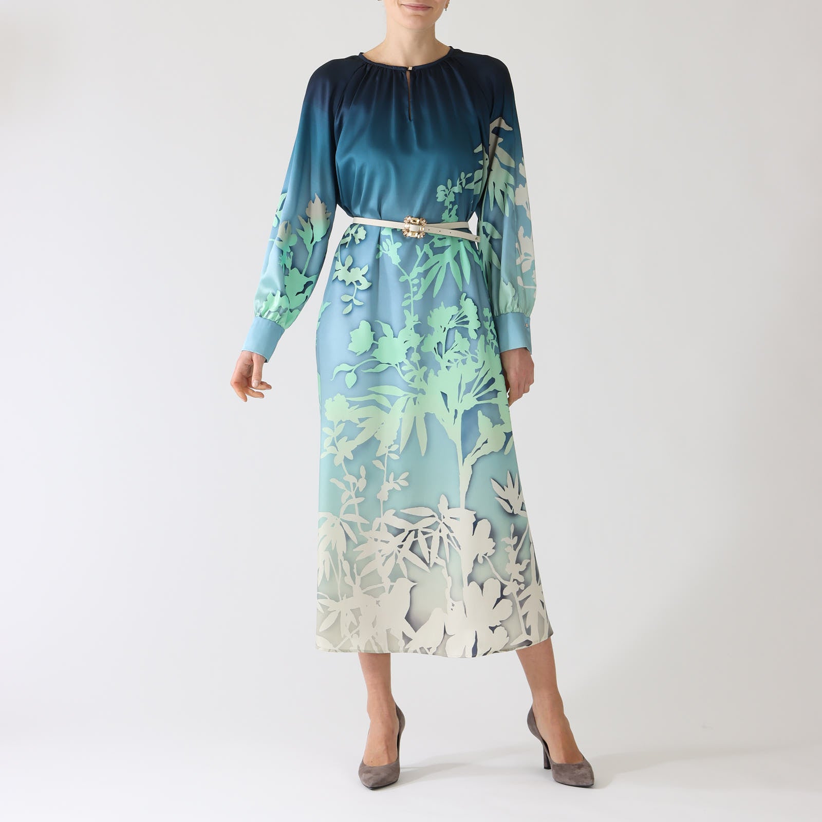 Soft Malachite Poetry Print Midi Dress