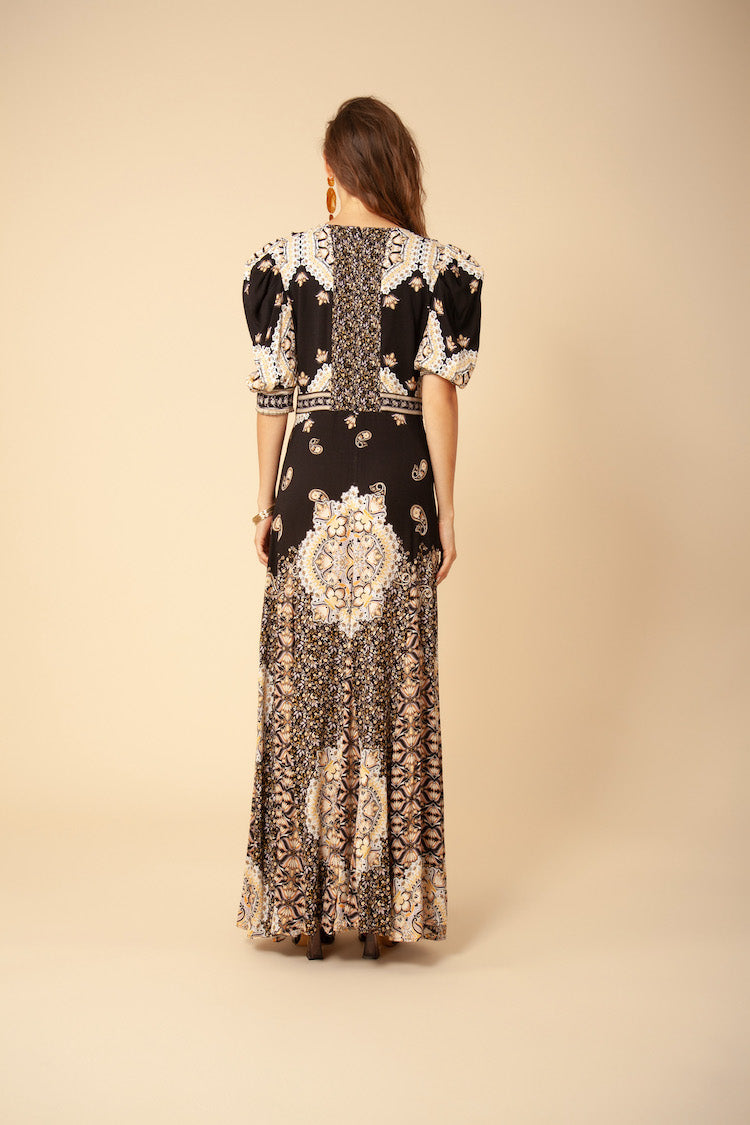 Soraya Black Mosaic Printed Maxi Dress