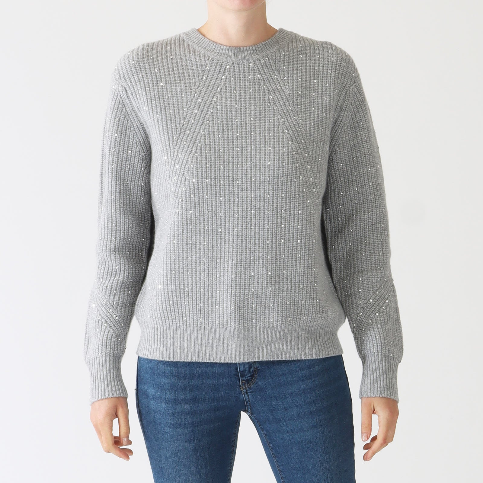 Sterling Fashioned Rib Crystal Cashmere Sweater