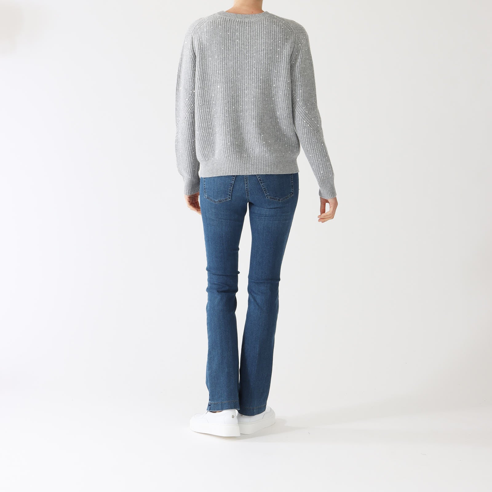 Sterling Fashioned Rib Crystal Cashmere Sweater