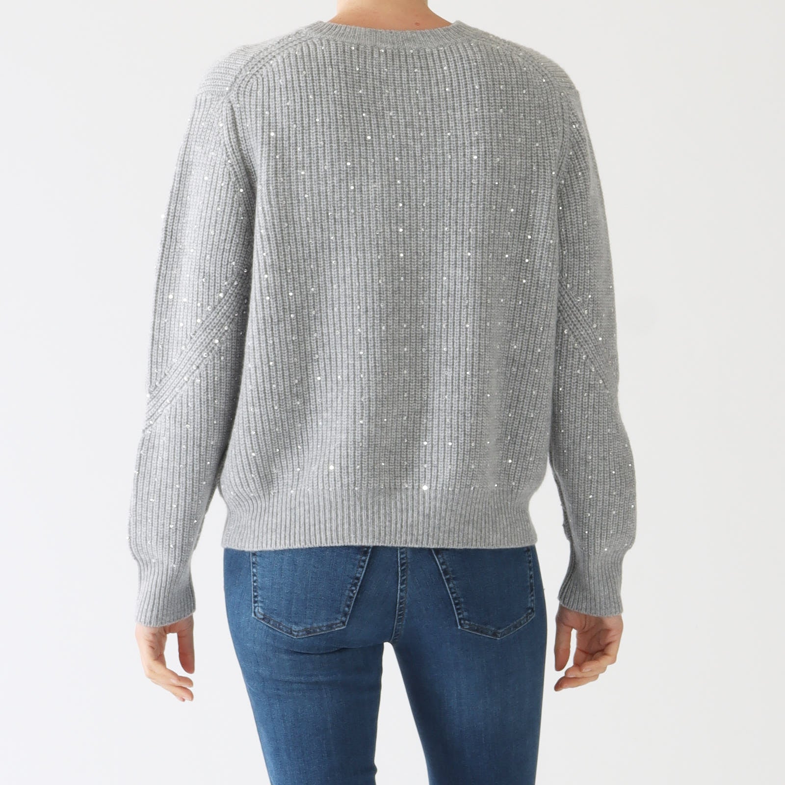 Sterling Fashioned Rib Crystal Cashmere Sweater