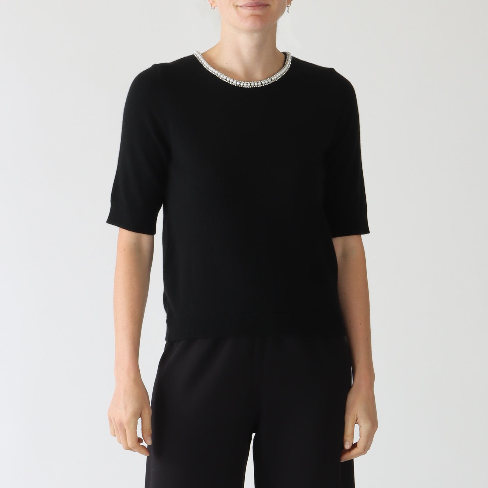 Sully Noir Sweater With Pearls & Rhinestones