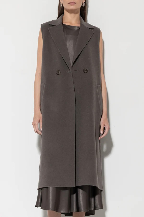 Taupe Doubleface Sleeveless Coat