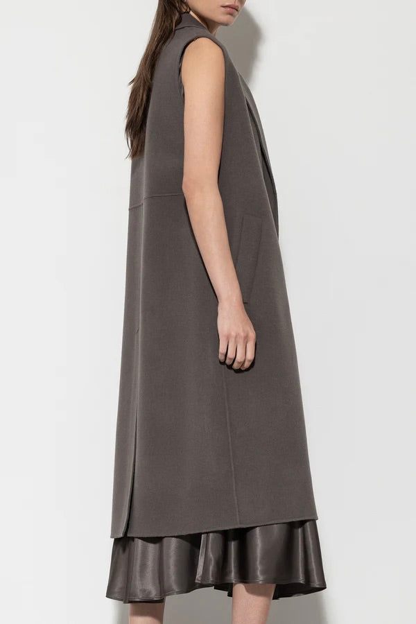 Taupe Doubleface Sleeveless Coat